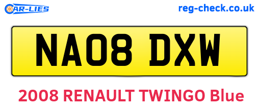 NA08DXW are the vehicle registration plates.