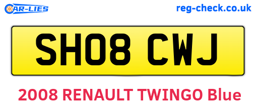 SH08CWJ are the vehicle registration plates.