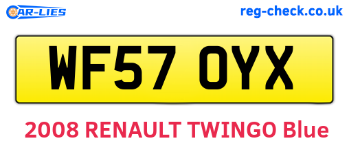 WF57OYX are the vehicle registration plates.