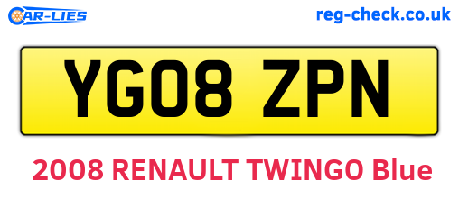 YG08ZPN are the vehicle registration plates.