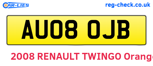 AU08OJB are the vehicle registration plates.