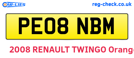 PE08NBM are the vehicle registration plates.