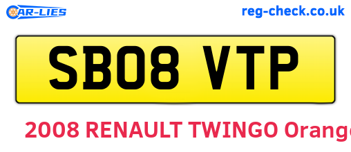 SB08VTP are the vehicle registration plates.