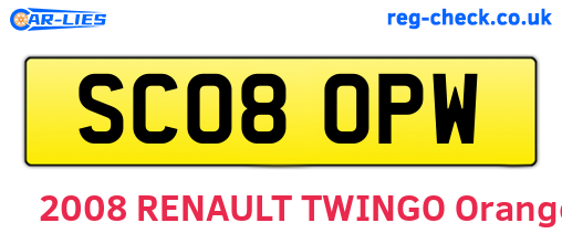 SC08OPW are the vehicle registration plates.