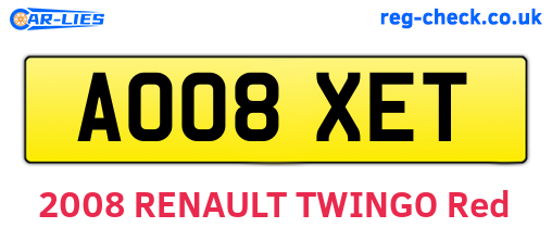 AO08XET are the vehicle registration plates.