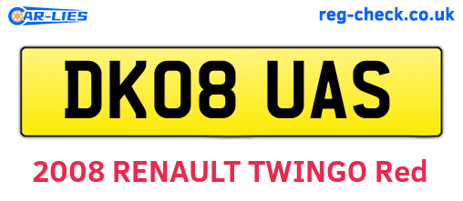 DK08UAS are the vehicle registration plates.
