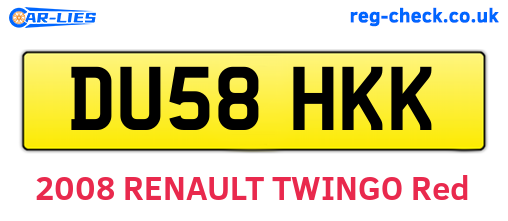 DU58HKK are the vehicle registration plates.