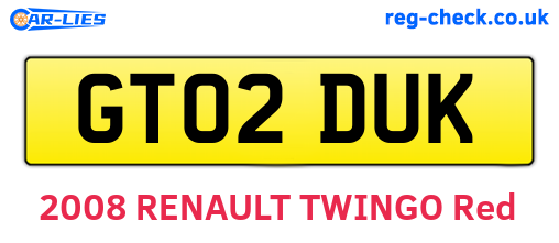 GT02DUK are the vehicle registration plates.