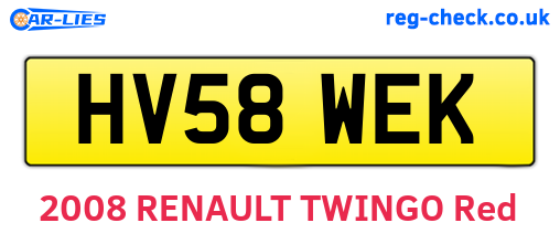 HV58WEK are the vehicle registration plates.