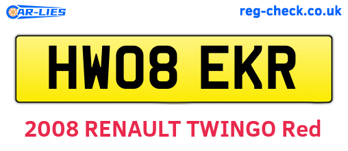 HW08EKR are the vehicle registration plates.
