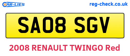 SA08SGV are the vehicle registration plates.
