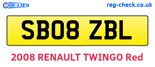 SB08ZBL are the vehicle registration plates.