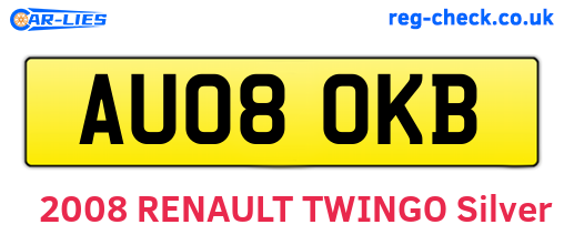 AU08OKB are the vehicle registration plates.