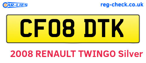 CF08DTK are the vehicle registration plates.