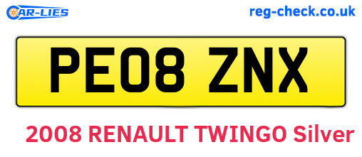 PE08ZNX are the vehicle registration plates.