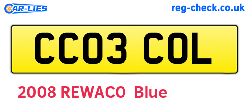 CC03COL are the vehicle registration plates.