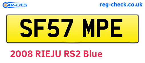 SF57MPE are the vehicle registration plates.