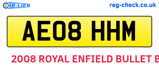 AE08HHM are the vehicle registration plates.