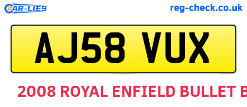 AJ58VUX are the vehicle registration plates.