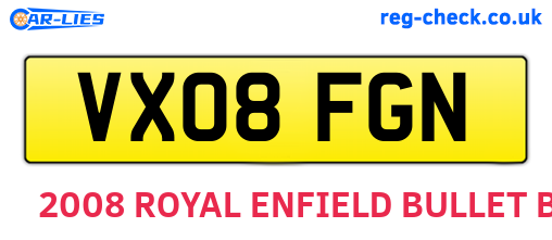 VX08FGN are the vehicle registration plates.