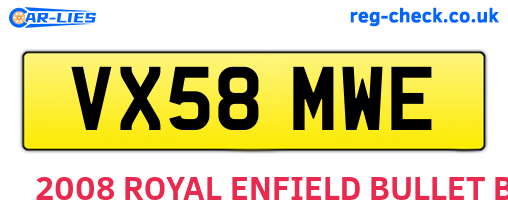 VX58MWE are the vehicle registration plates.