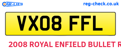 VX08FFL are the vehicle registration plates.