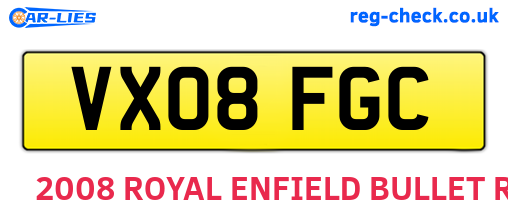 VX08FGC are the vehicle registration plates.