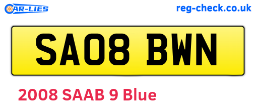 SA08BWN are the vehicle registration plates.