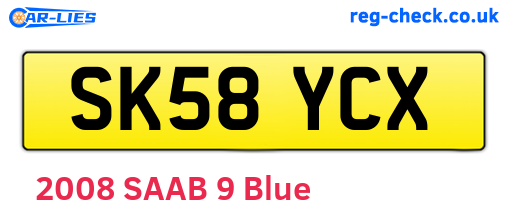 SK58YCX are the vehicle registration plates.