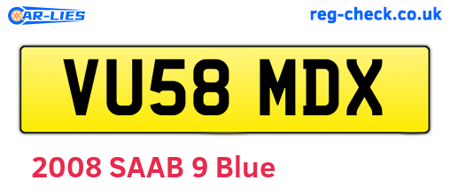 VU58MDX are the vehicle registration plates.