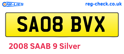 SA08BVX are the vehicle registration plates.