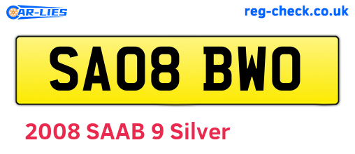 SA08BWO are the vehicle registration plates.
