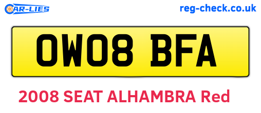 OW08BFA are the vehicle registration plates.
