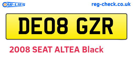 DE08GZR are the vehicle registration plates.