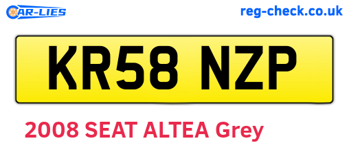 KR58NZP are the vehicle registration plates.