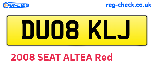 DU08KLJ are the vehicle registration plates.