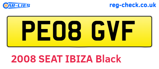 PE08GVF are the vehicle registration plates.