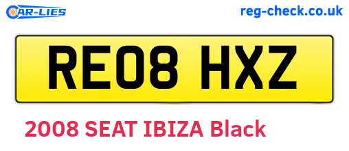 RE08HXZ are the vehicle registration plates.