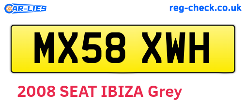 MX58XWH are the vehicle registration plates.