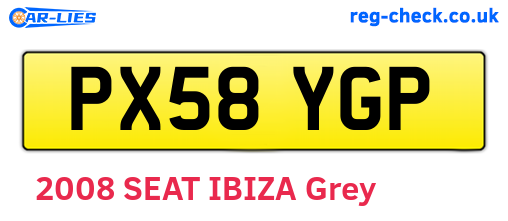 PX58YGP are the vehicle registration plates.
