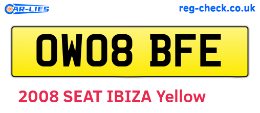 OW08BFE are the vehicle registration plates.