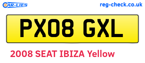 PX08GXL are the vehicle registration plates.