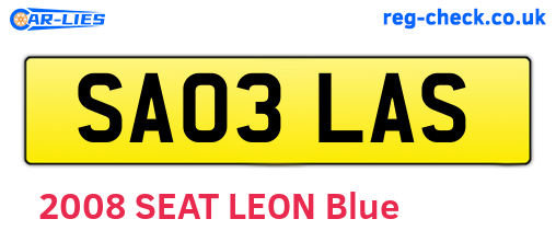 SA03LAS are the vehicle registration plates.