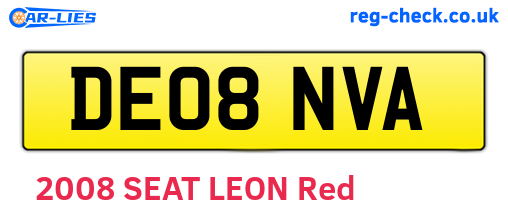 DE08NVA are the vehicle registration plates.