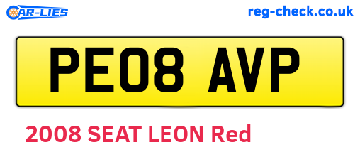 PE08AVP are the vehicle registration plates.