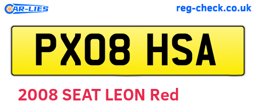 PX08HSA are the vehicle registration plates.