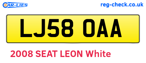 LJ58OAA are the vehicle registration plates.