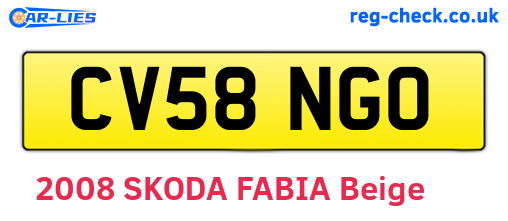 CV58NGO are the vehicle registration plates.