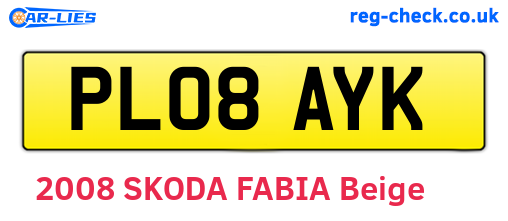 PL08AYK are the vehicle registration plates.