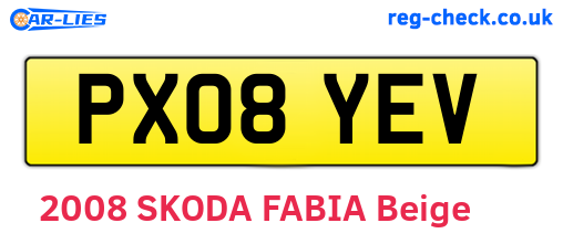 PX08YEV are the vehicle registration plates.